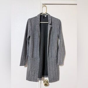 H&M Black & Gray Knit Herringbone Duster-Length Long Sleeve Cardigan W/ Pockets